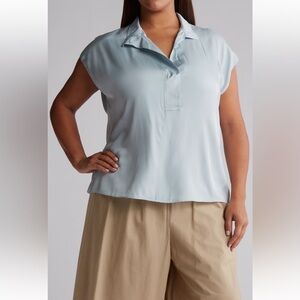 🔥🔥🔥NEW Vince Blue Stand Collar Silk Blend Shirt Blouse